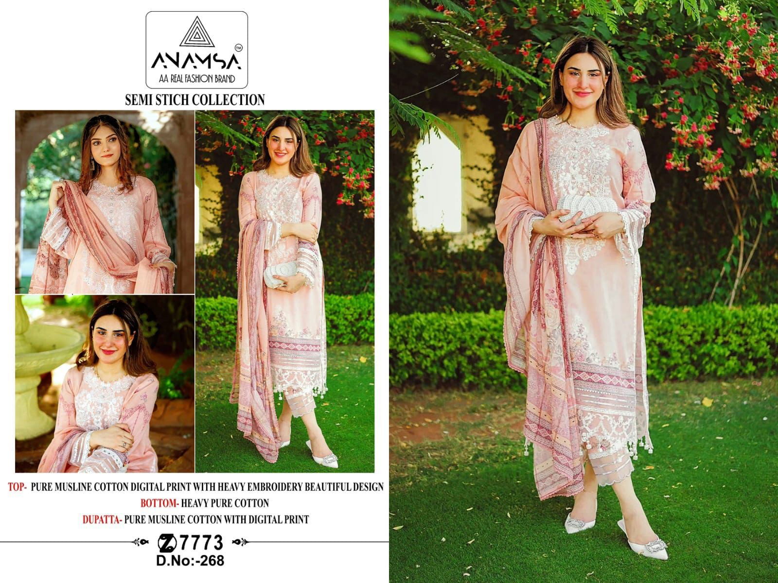 268 Anamsa Muslin Cotton Pakistani Suits Wholesale Suppliers In Mumbai 

